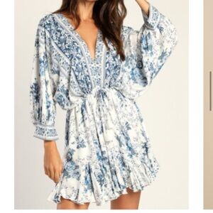 Lulu's Blue and White Floral Mini Dress